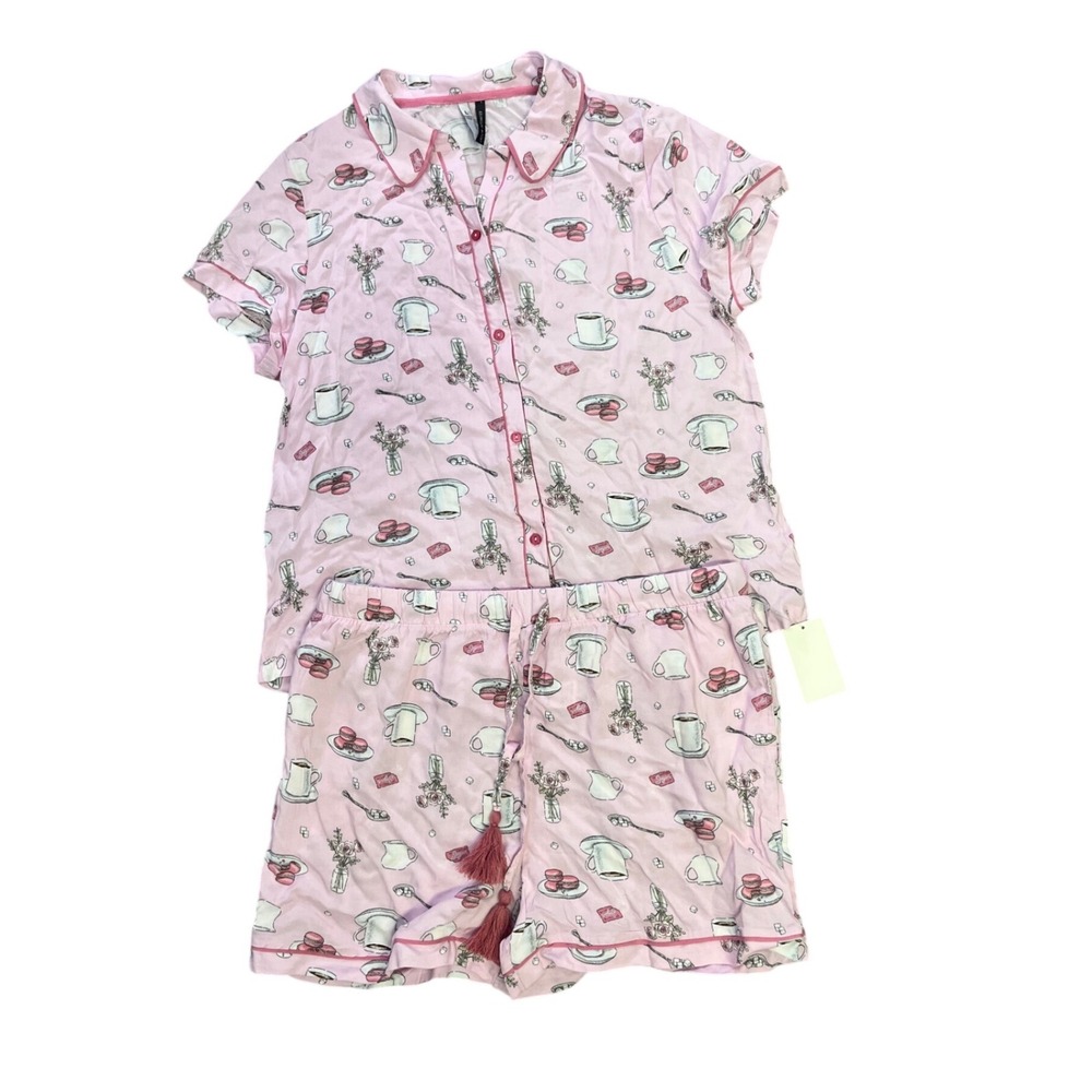 Jaclyn Intimates Lilac‎ Diner Date Pajama Set Short Sleeve Shorts NWT Large